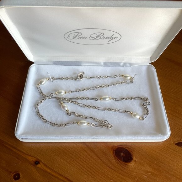 VTG David Yurman Figaro Chain Silver and Gold Pearl Necklace - 36 inches - Picture 5 of 16